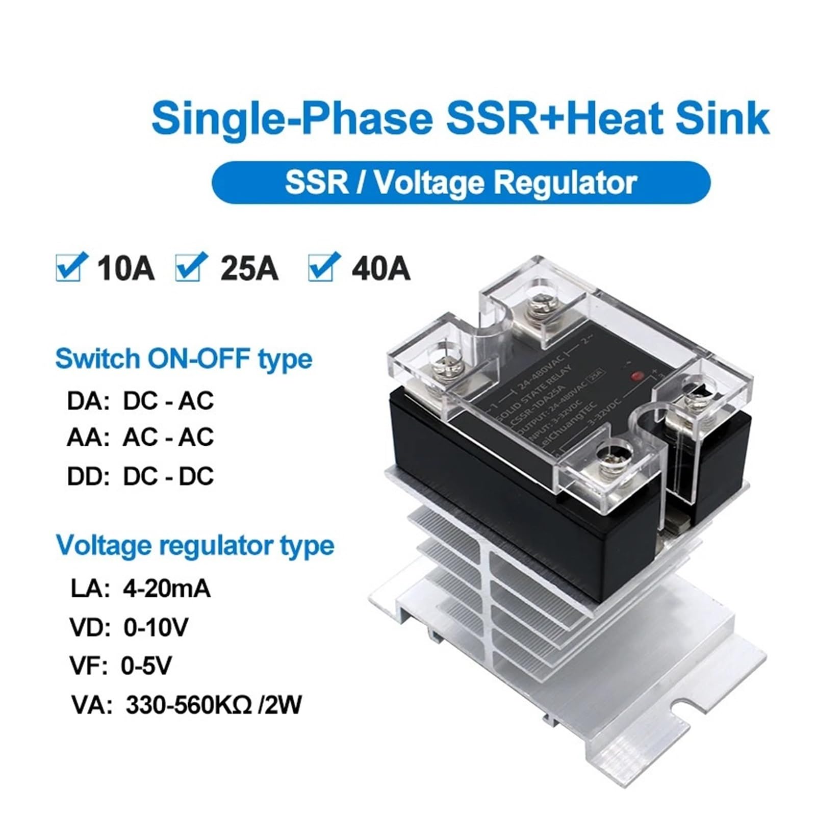 OURNXI SSR Relais 10A/25A – Einphasiger Proportionalregler 0-10V Oder 4-20mA Eingang