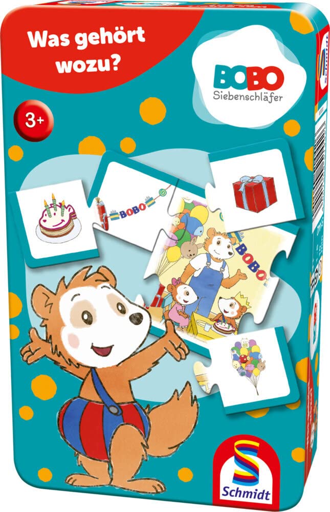 Schmidt Spiele 51442 Bobo Siebenschläfer, was gehört wozu, Bring Mich mit Spiel in der Metalldose, bunt