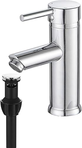 Greenspring Grifo de lavabo de níquel cepillado de un solo orificio para fregadero, moderno grifo mezclador de tocador comercial con drenaje