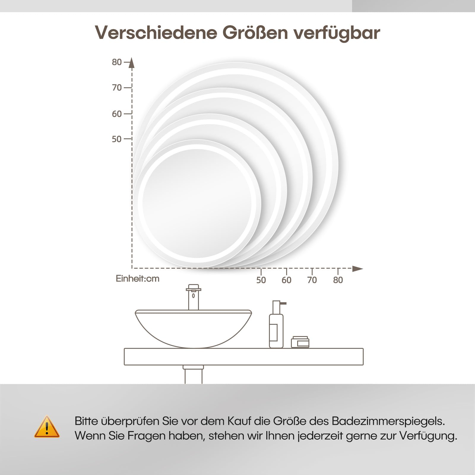 Dripex Badspiegel Rund mit Beleuchtung Led Spiegel mit Touch-Schalter, Dimmbar, 3 Lichtfarbe Einstellbare Runder Badezimmerspiegel mit Beleuchtung, Beschlagfrei 60x60 cm