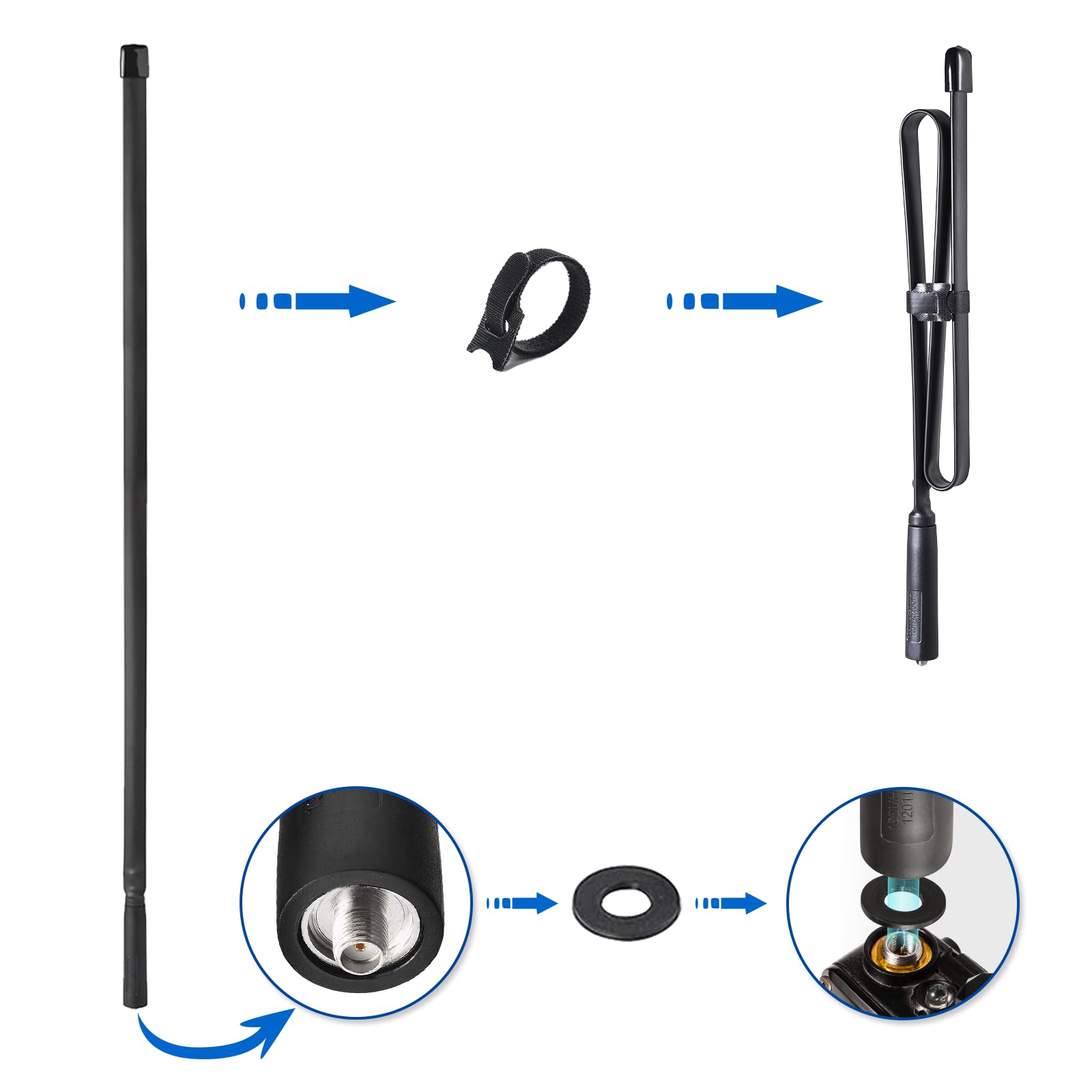 Bingfu Antenna Radio VHF UHF 144Mhz 430Mhz Pieghevole 79 cm SMA Femmina Compatibile Baofeng UV-5R PLUS BF-F8HP UV-82