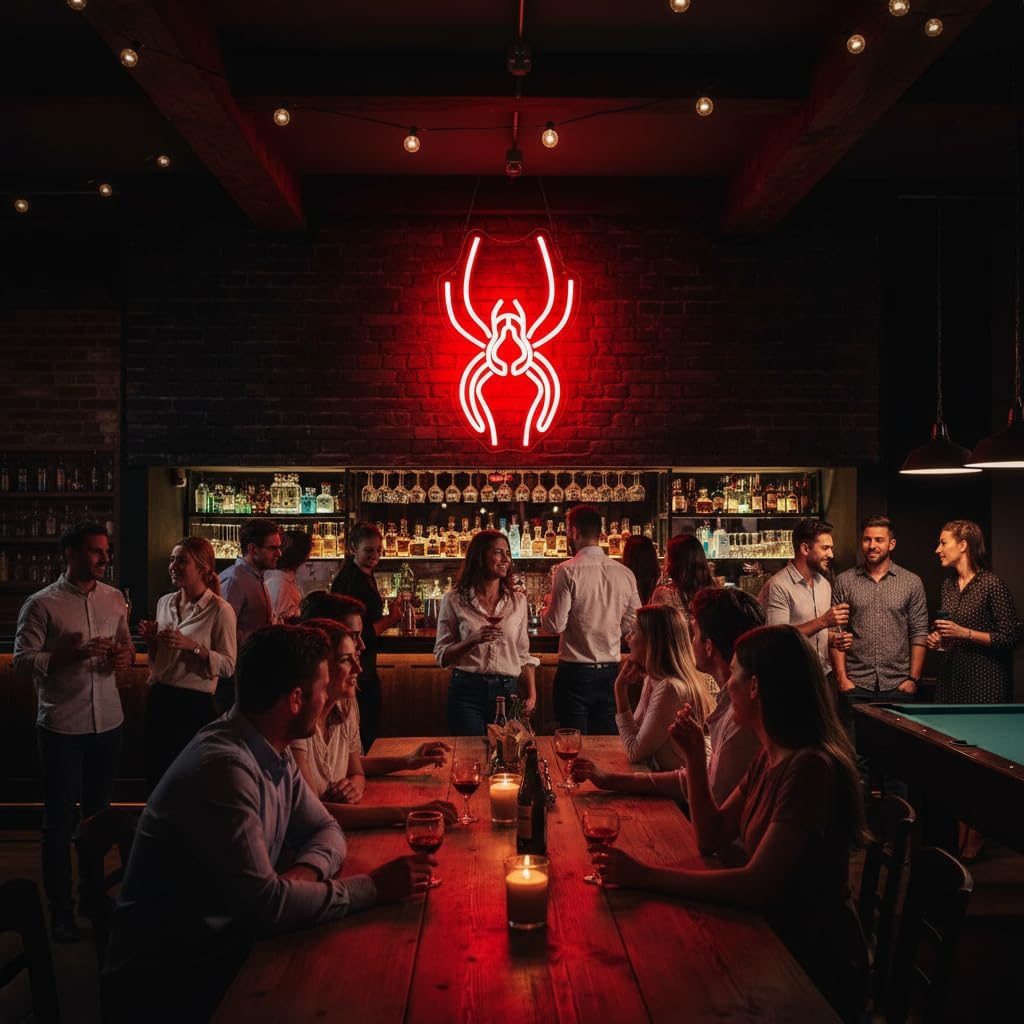 Spider Neon Sign for Wall Decor Dimmable Spider Neon Light for Man Cave Birthday Gifts for Boys USB Powered Animal Sign for Pet Shop Game Room Bedroom Bar Size 13.7 * 8.7In (WZCP181)