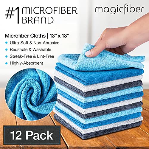 Magicfiber Microfiber Cleaning Cloth (12 Pack,13X13 In) - Thick, Soft, & Ultra Absorbent Reusable Microfiber Cleaning Rags, Micro Fiber Cloths For Dusting, Windows, Kitchenware, Cars And More! #TOP1