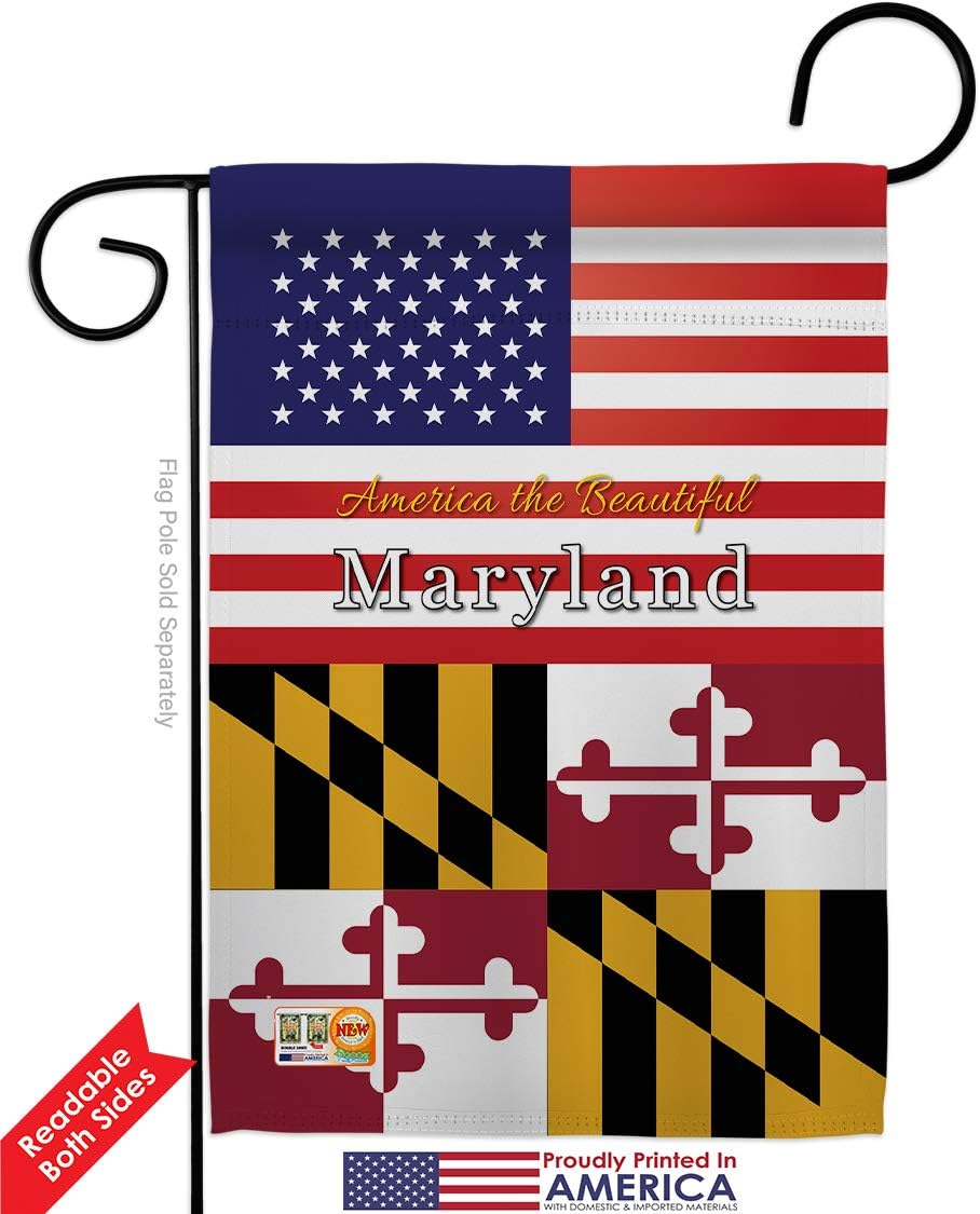 US Maryland Garden Flag Pack American Flags for Outside House Vintage Applique Free States Tapestry Decor House Decoration Old Line State Banner Small Little America Yard Gifts Made in USA