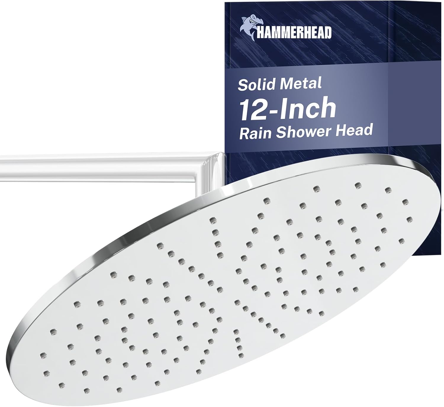 HammerHead Showers 12 Inch Solid Metal Rainfall Shower Head - 2.5 GPM High Pressure Rain Shower, Chrome, Wall or Ceiling Mount