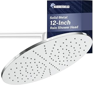 HammerHead Showers 12 Inch Solid Metal Rainfall Shower Head - 2.5 GPM High Pressure Rain Shower, Chrome, Wall or Ceiling Mount