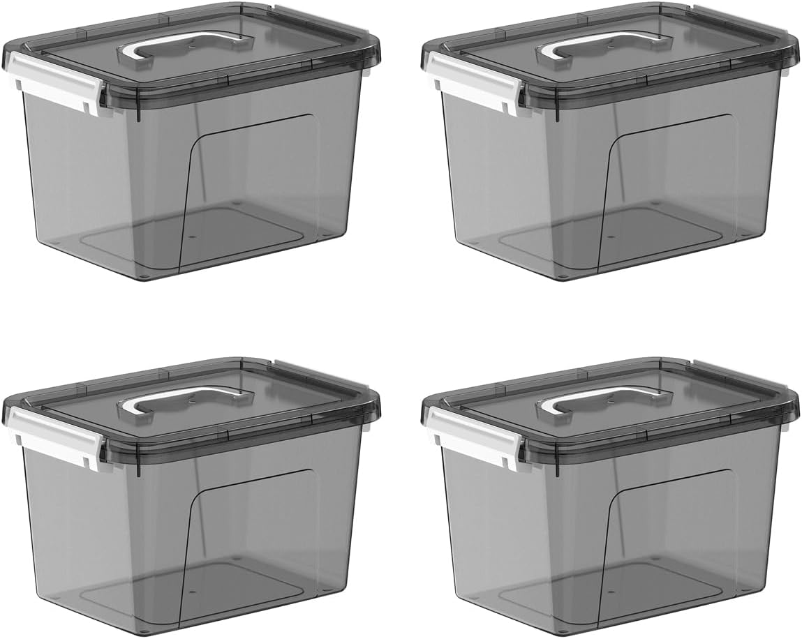 8-Pack Storage Latch Bins with Lids/Handle, 5 Quart Clear Plastic Latching Organize Box, Stackable Storage Containers for Organizing