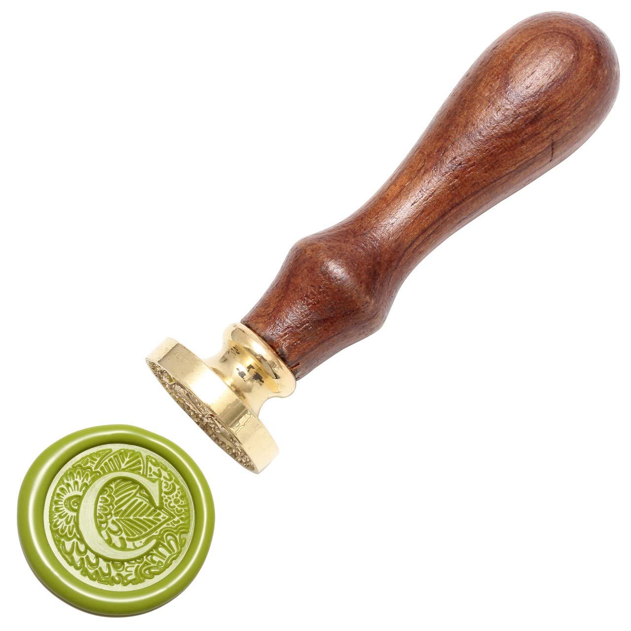 Letter C Wax Seal Stamp, Yoption Brass Head Botanical Alphabet Initial Sealing Stamp with Wooden Handle