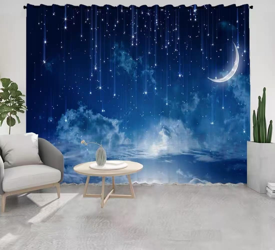 Rideaux occultants à oeillets impression météores bleus 2D