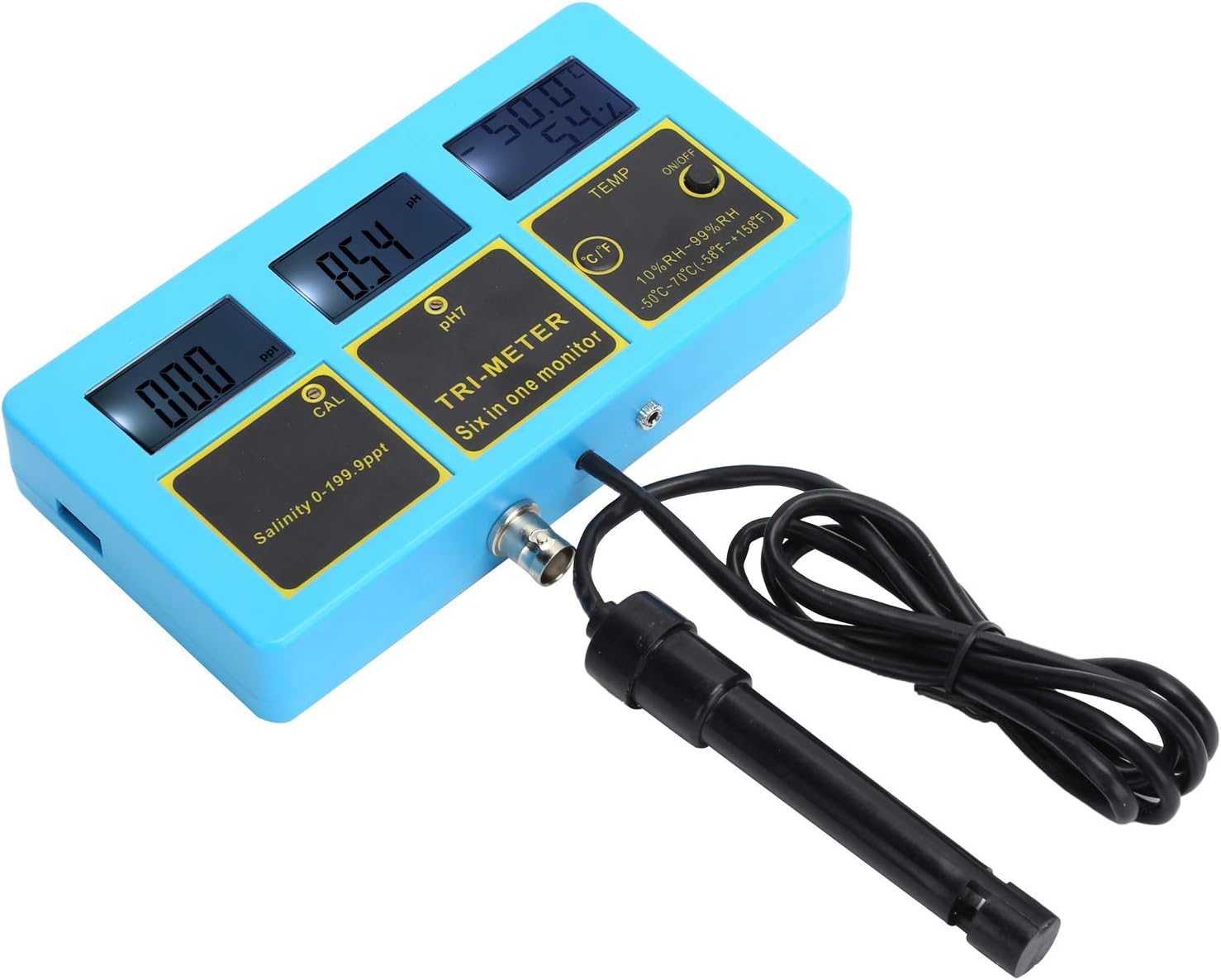 Water Tester, 4 in 1 pH Salinity Meter Thermometer Water Quality Monitor Pen for Aquarium Fish Tank Continuous Testing