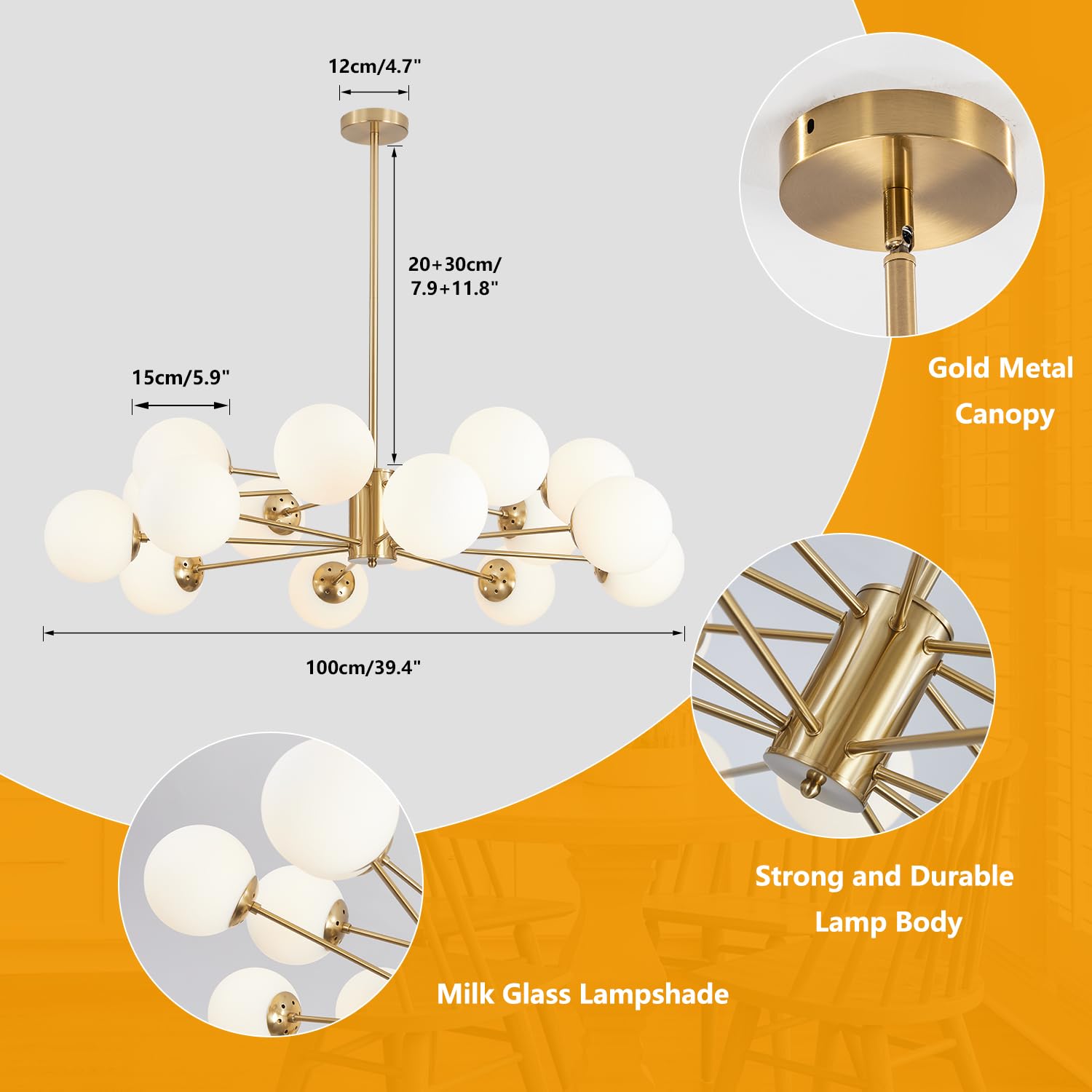 Snapklik.com : Gold Sputnik Chandelier 16-Light Globe Pendant Light ...