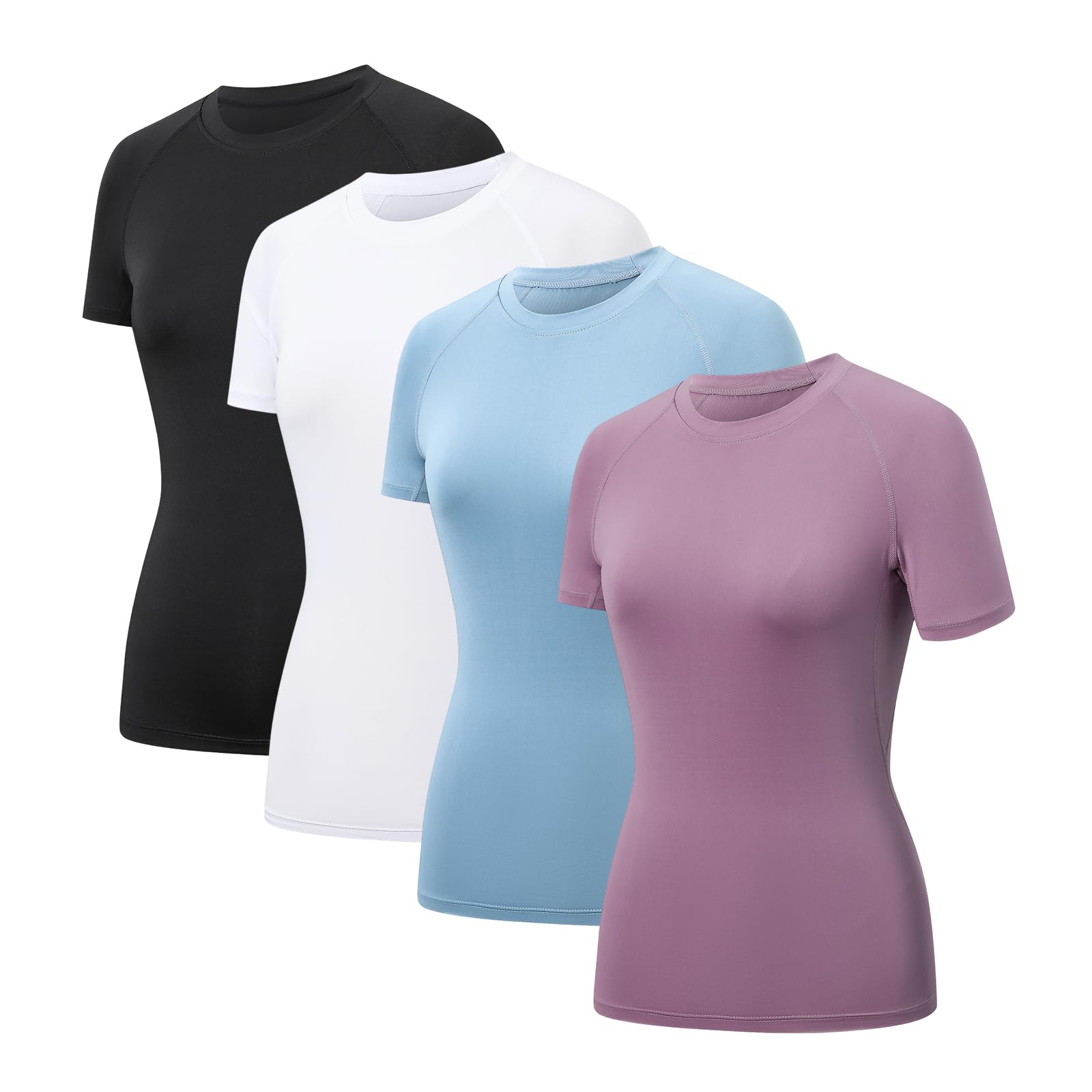 HYCOPROT 4 Pack Women's Compression Shirt Short Sleeve Quick Dry Workout Tops Baselayer Athletic T Shirt Yoga Gym Running
