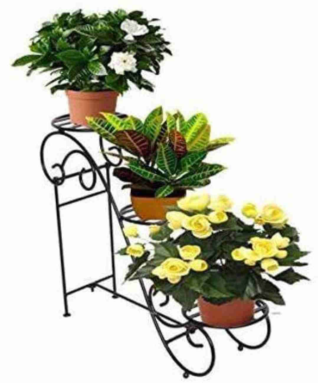 THE PLANT FAIRIES® Iron 3 Pot Black Folding Flower Pot Stand indoor