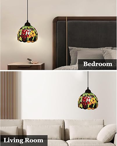 Miniatura 4 de Tiffany - Lámpara colgante de cristal de colores pequeños, lámpara colgante de 8 pulgadas para bar, pasillo, comedor con bombilla E26, estilo uva