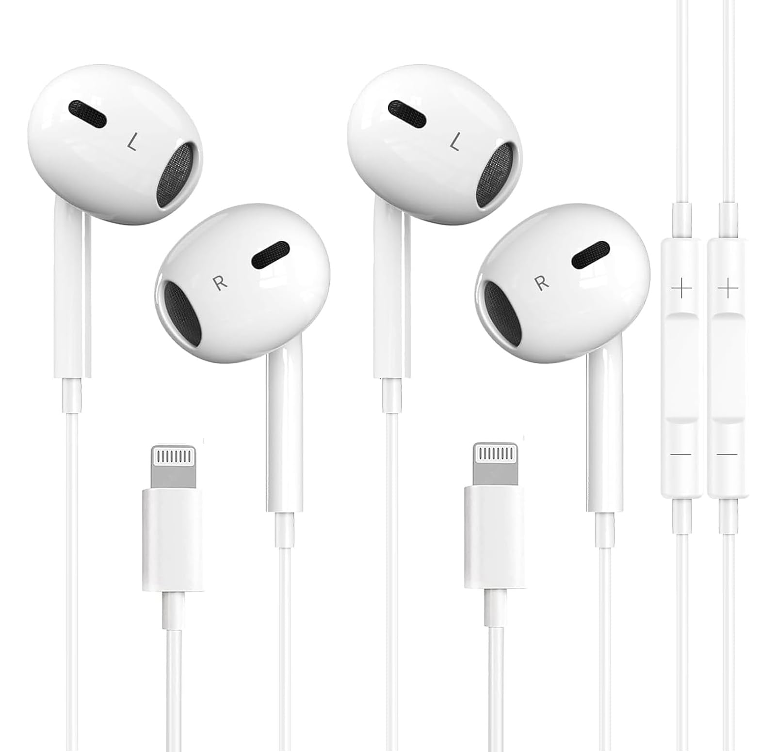 Lot de 2 écouteurs Lightning avec câble, certifiés Apple MFi pour iPhone 14/14 Plus/13/12/11/8/7 X Pro Max, écouteurs intra-auriculaires HiFi Audio Stéréo