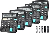 Calculators, Large Button Calculator with Angled LCD Display 12-Digit Dual Power Handheld Desktop Feature for Office, School, Home(Black, Pack of 5)