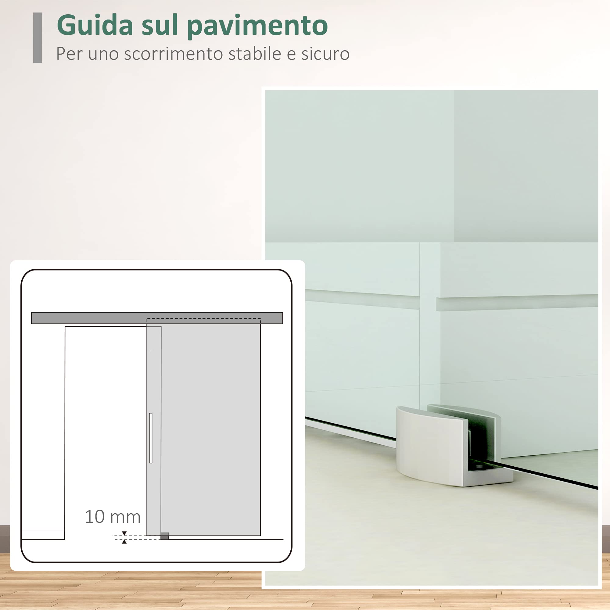 Homcom Porta Scorrevole in Vetro a Strisce con Binario in Alluminio, 75 x 210cm