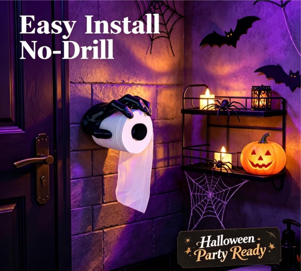 3D Ghost Hand Toilet Paper Holder, 3D Printed Gothic Wall Mounted Toilet Roll Holder, No Drill Easy Install Funny Spooky Bathroom Decor, Creative Toilet Tissue Holder for Halloween Bar Man Cave — Amazon image 6