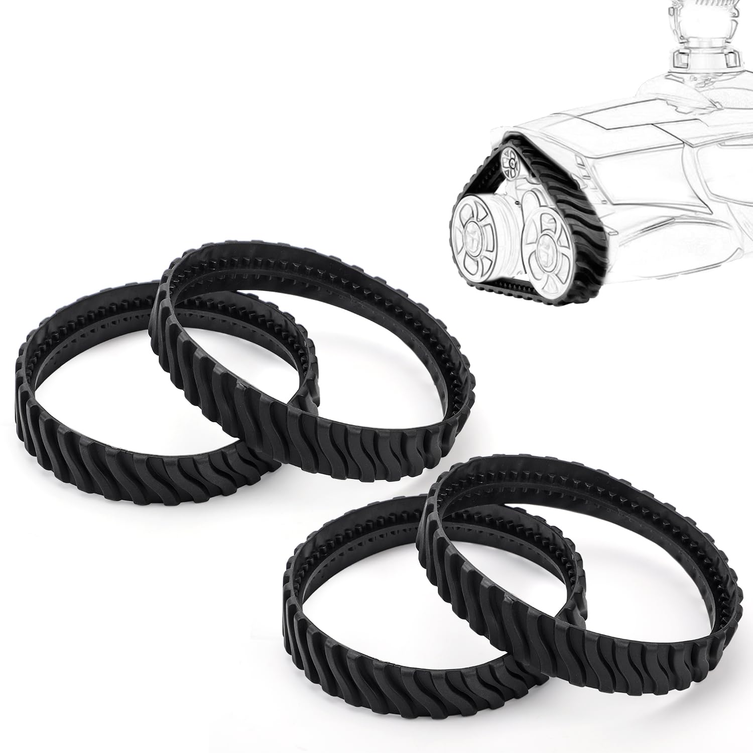 Gosknor Lot de 4 Chenilles Rechange pour Nettoyeur Piscine de Zodiac MX6 MX8 Elite, R0526100 Courroies en Caoutchouc Robustes pour Pneus Piscine
