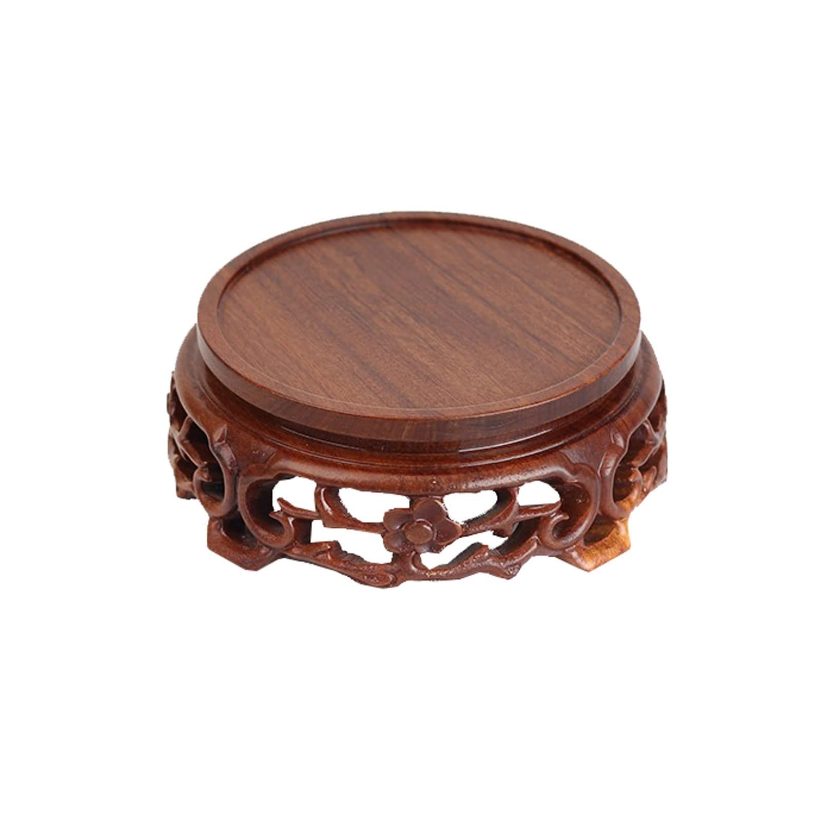MPOPO Bonsai Pedestal Wood Carving Home Decoration Display Stand Vase Buddha Statue Base Round Strange Stone Bonsai Teapot Vase Display Stands Pedestal Base(B)
