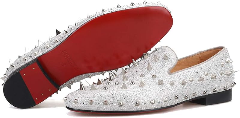 FERUCCI Men Silver Spikes Slippers Loafers Flat with Crystal GZ Rhinestone