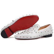 FERUCCI Men Silver Spikes Slippers Loafers Flat with Crystal GZ Rhinestone