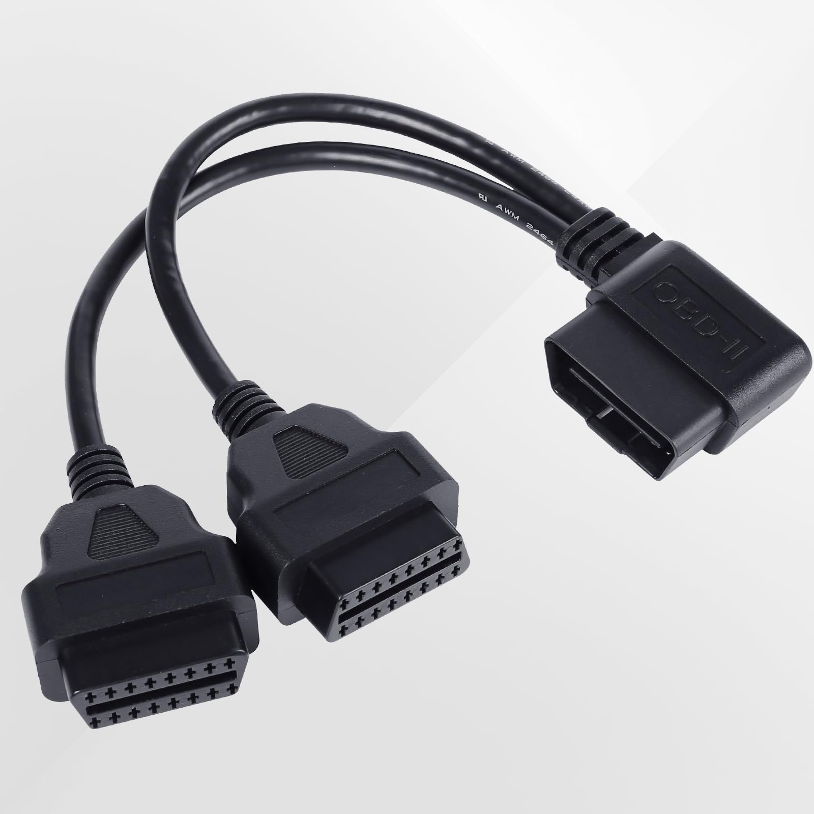 Divisor OBD2 de ángulo recto, cable de extensión en Y de 16 pines, 1 macho a 2 hembra, adaptador de cable extensor de 1 pie 24 AWG, accesorios automotrices universales para todos los vehículos OBD2