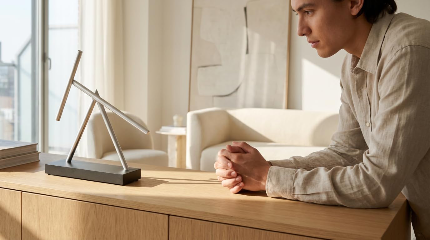Original Basic – Schwarz & Aluminium | Schwingende Stäbe mit hypnotischer Bewegung | Designobjekt & Dekoration für Büro, Wohnzimmer, Schreibtisch & Moderne Innenräume
