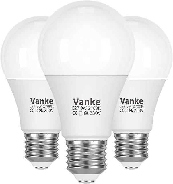 E27 Screw Bulb, Warm White 2700K, 60 Watts Equivalent, 9W ES LED Bulbs, Large Screw in Light Bulb, Non-Dimmable, 806 Lumen, Pack of 3