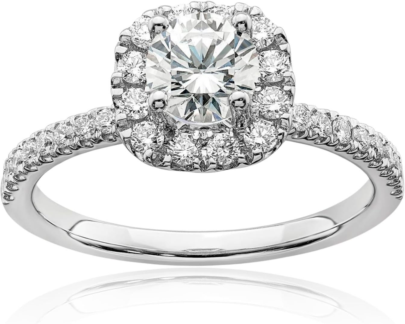 IceCarats 14K Solid White Gold 1 carat Lab Diamond Halo Engagement Ring Round Cut, Prong Set