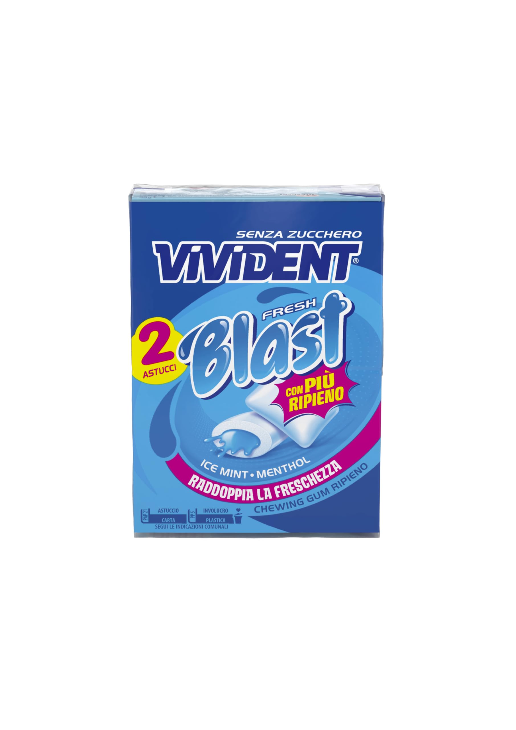 Vivident Blast Fresh, Chewing Gum, Gusto Menta, Senza Zucchero, Senza Glutine, Confezione da 2 Astucci di Gomme da Masticare Ripiene, Ideali da Condividere e per una Freschezza a Lungo
