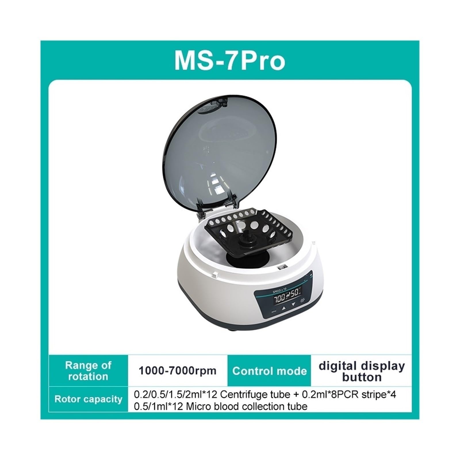 Wirówka stołowa, Wirówka Pcr Cyfrowa Szybka Plazmowa Mikrowirówka Laboratoryjna 4000 Obr./min 12000 0,2/0,5/1,5/2 Ml Probówka Wirówkowa | 7Pro(1000-7000rpm)