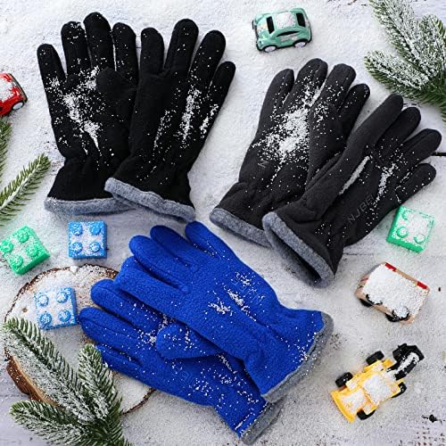 SATINIOR 3 Pairs Kids Fleece Gloves Full Thermal Fingers Gloves Cold