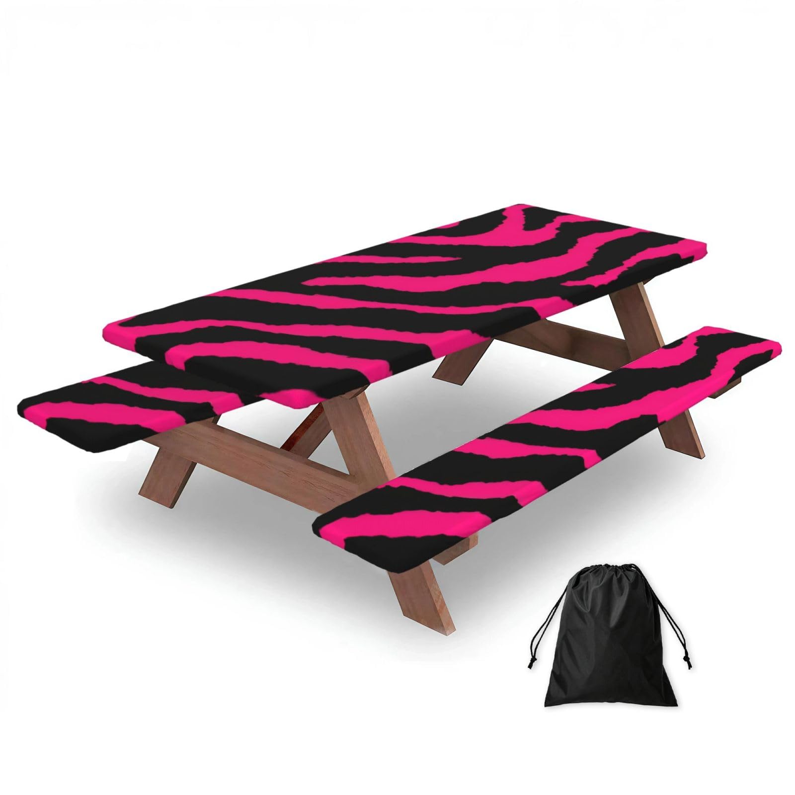 AYYQWE Zebra Tiger Leopard Pink Print Picnic Table Bench Cover Outdoor Garden Party Decor Daily Accessory Gift
