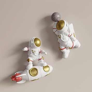 AWNR Astronaut Wall Decor Set of 2 Outer Space Theme Decorations Wall Sculptures Space Decor for Modern Home Decor Background 3D Wall Decor for Bedroom Living Room Kids Room Playroom