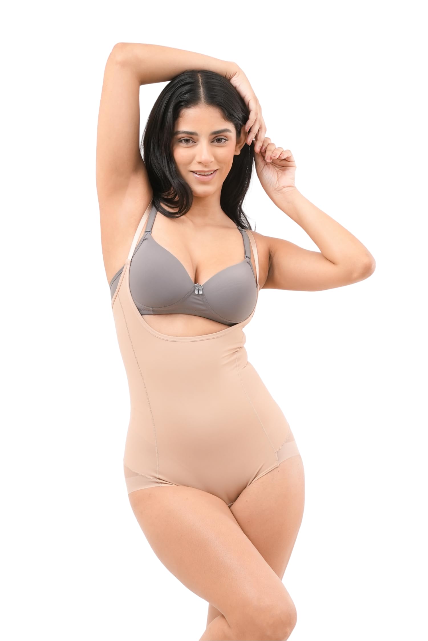 shapemour Open Bust Bodysuit for Women, Seamless Tummy Control Shapewear, Full Body Sculpting Thong Shorts, Adjustable Straps, Nylon Spandex Body Shaper-picture-27