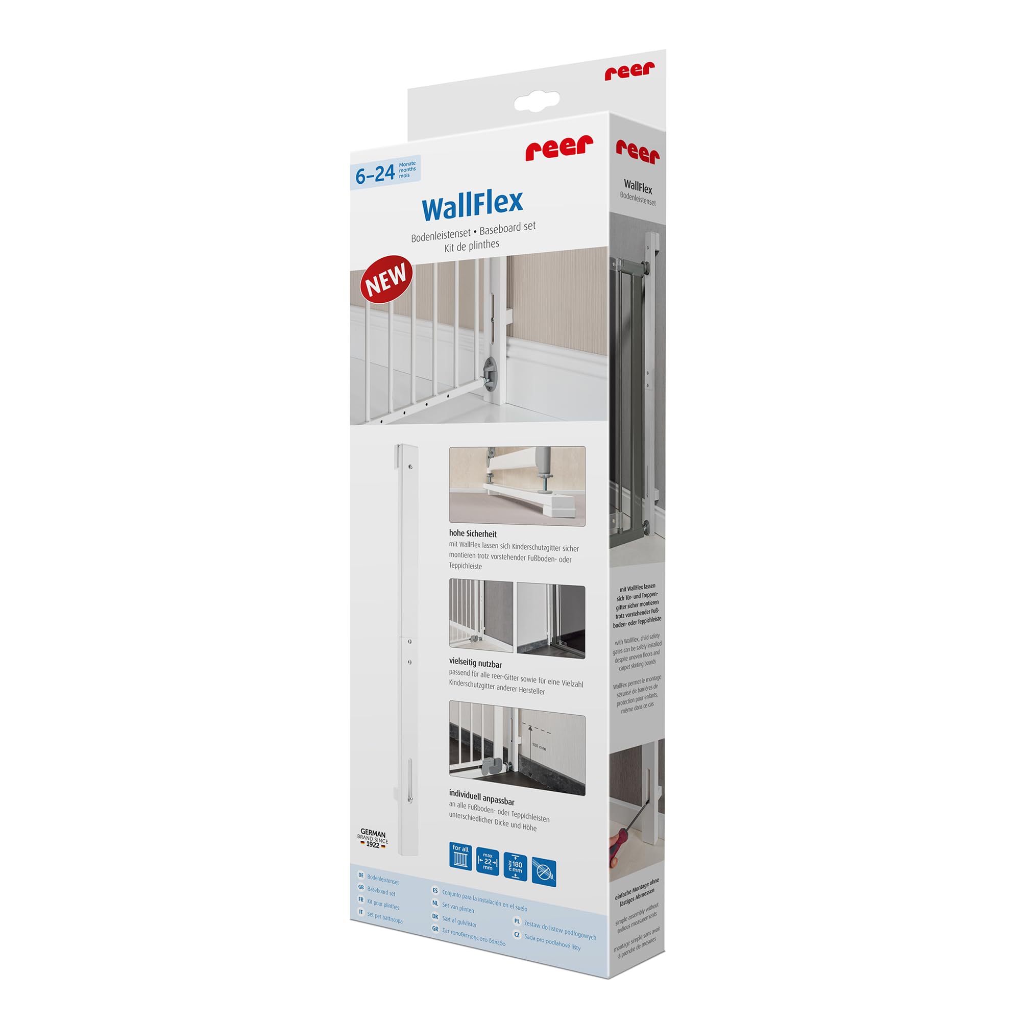 Reer WallFlex Abstandhalter zu Fußbodenleisten für alle Tür- und Treppengitter, weiß