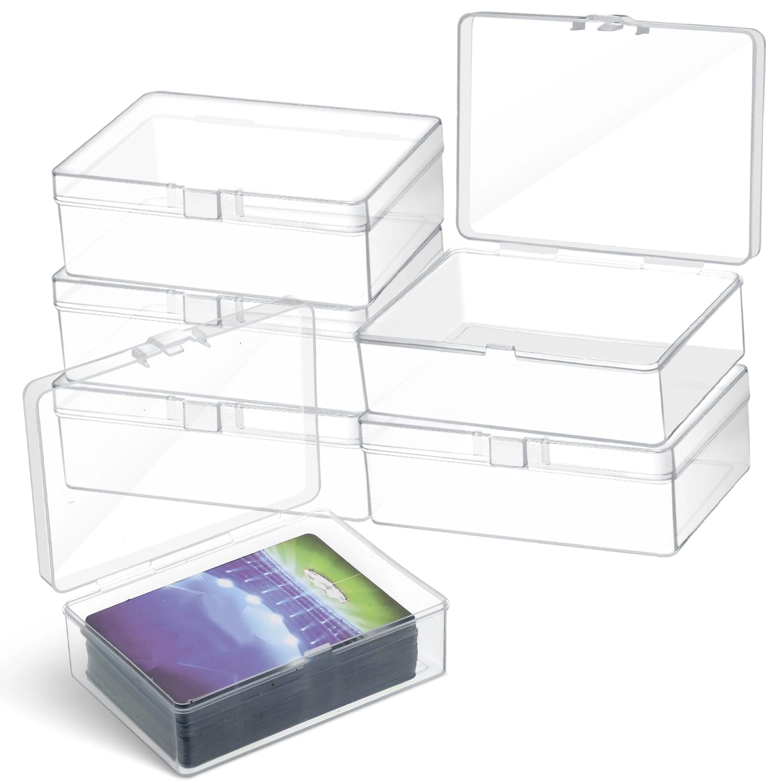 Vicenpal 6 Pcs Playing Card Boxes Clear Plastic Deck Cases Trading Card Storage Boxes Compatible with MTG TCG 100 Game Cases Holder 4.45 x 2.91 x 1.35 Inch
