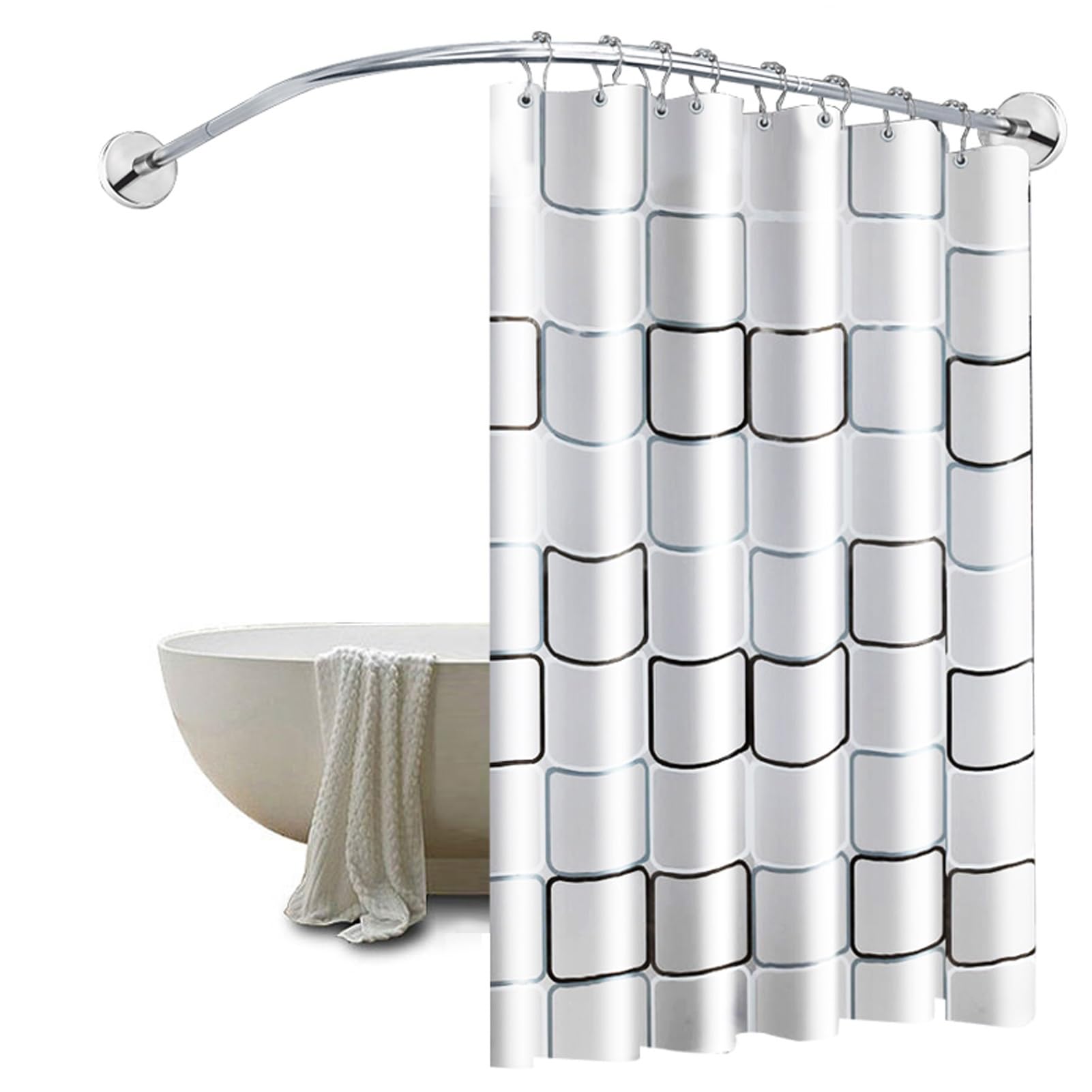Meiiron L Shape Curved Bathtub Curtain Rail Stainless Steel Shower Corner Curtain Rail for Bathroom Fitting Room Adjustable Extendable Rails, No Drilling (Size : 80~110x80~110cm)