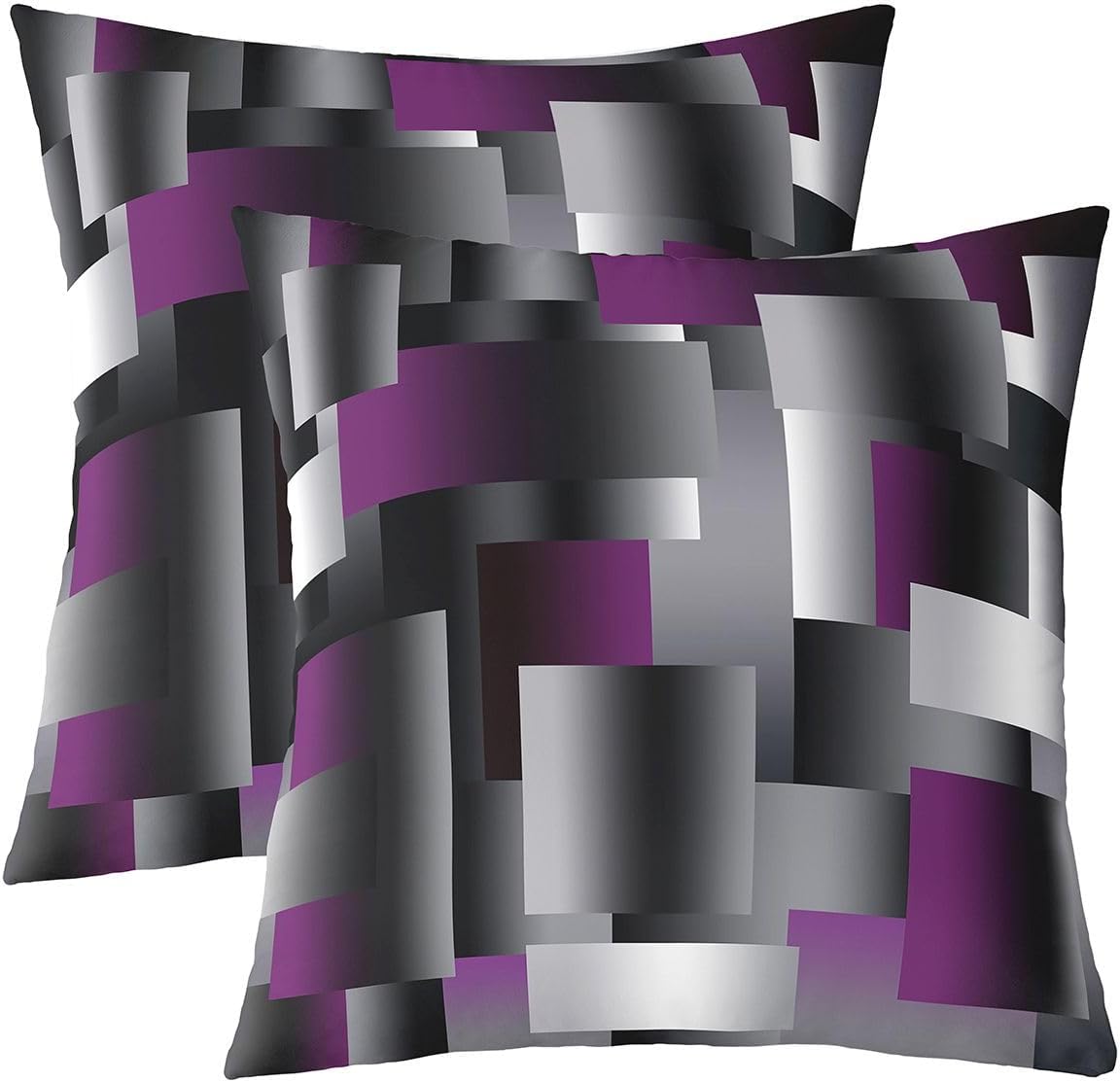 Feelyou Set of 2 Geometric Throw Pillow Covers, Geometric Purple Grey Black Cushion Case for Home Living Room Decor, Reversible Stripe Line Plaid Modern Art Decorative Throw Cushion Case, 24x24 Inches