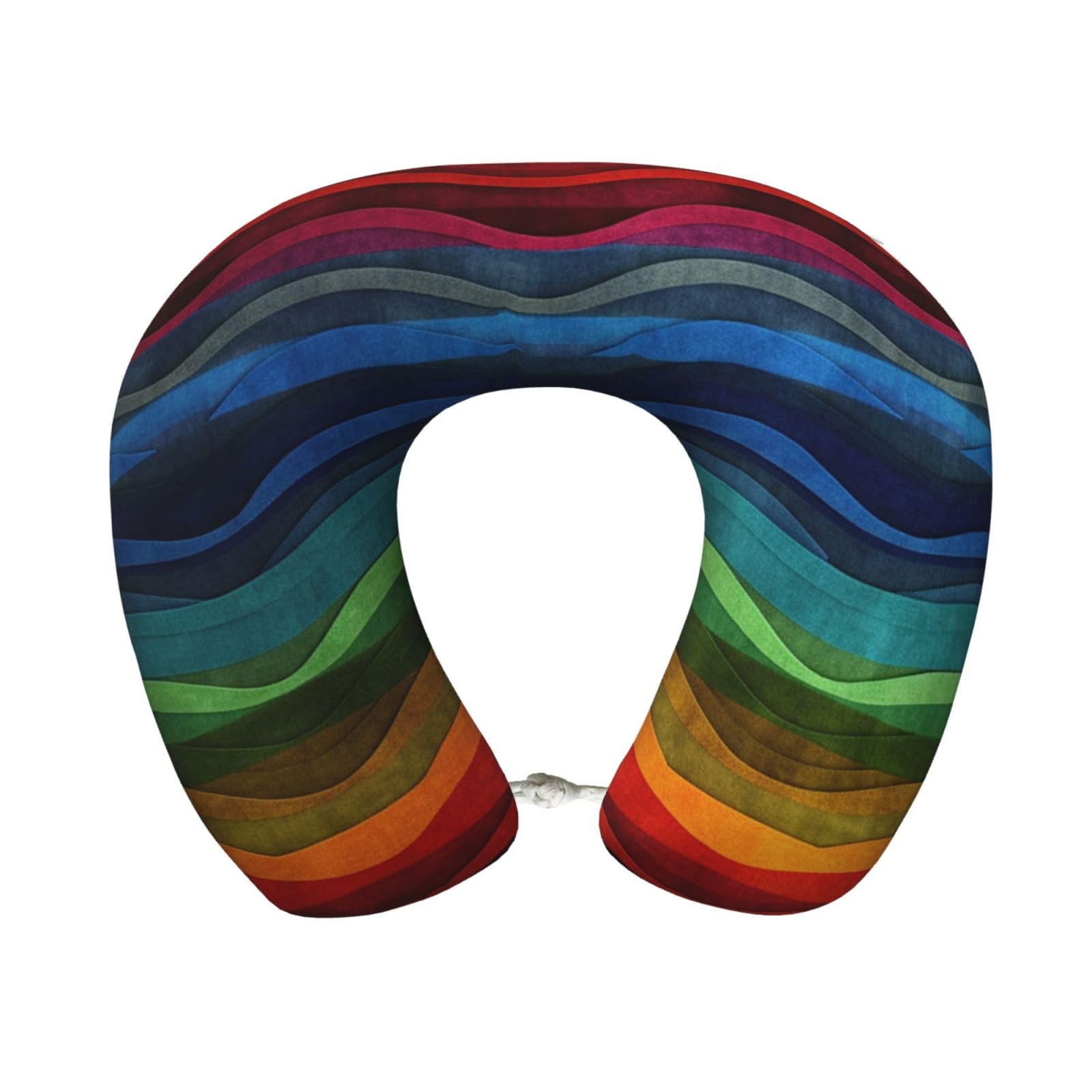 peiyeety Rainbow Travel Pillow Memory Foam - Comfortable U Shape Neck Pillows for Sleeping, Neck and Head Support Portable Airplane Pillow Adjustable Flight Pillow, Washable Cover