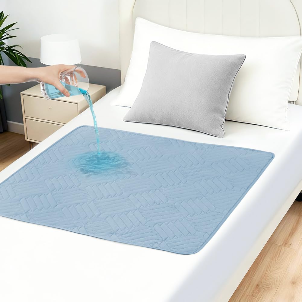 DUJUIKE Coprimaterasso Impermeabile, Materassino Per Incontinenza Lavabile, Adatto Per La Cura Di Adulti/Bambini, Pannolini Per Animali Domestici, Antiscivolo (Blu, 2 Pezzi (85x90 cm))