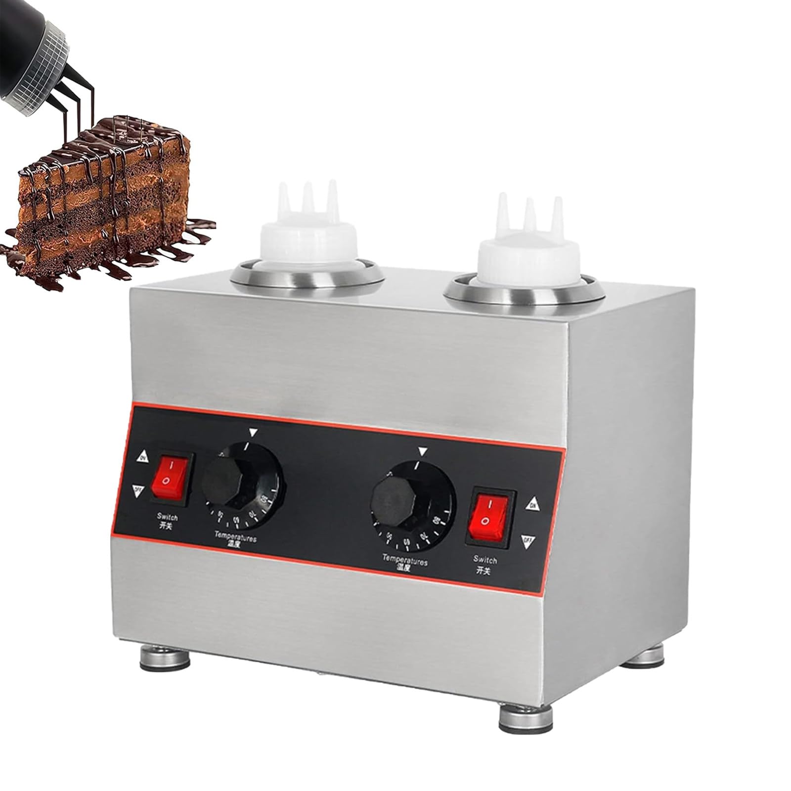 ASerZenith Commercial Electric Sauce Dispenser With Adjustable Temperature, For Hot Fudge, Cheese, And More, For Restaurants And Catering,2Bottle
