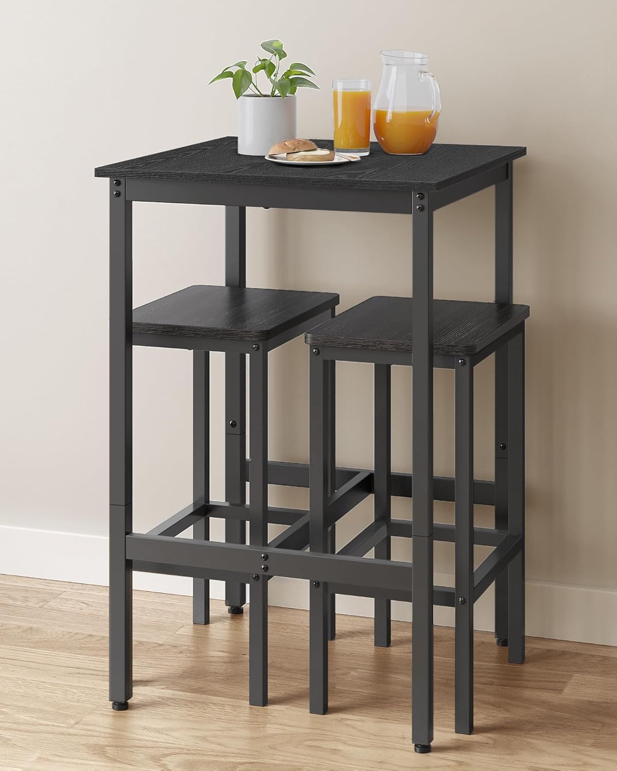ACAZA - Bartisch - 60L x 60B x 92H cm - Küchentisch für Barhocker oder Stehtisch - Quadratisch - Holz und Metall - Schwarz