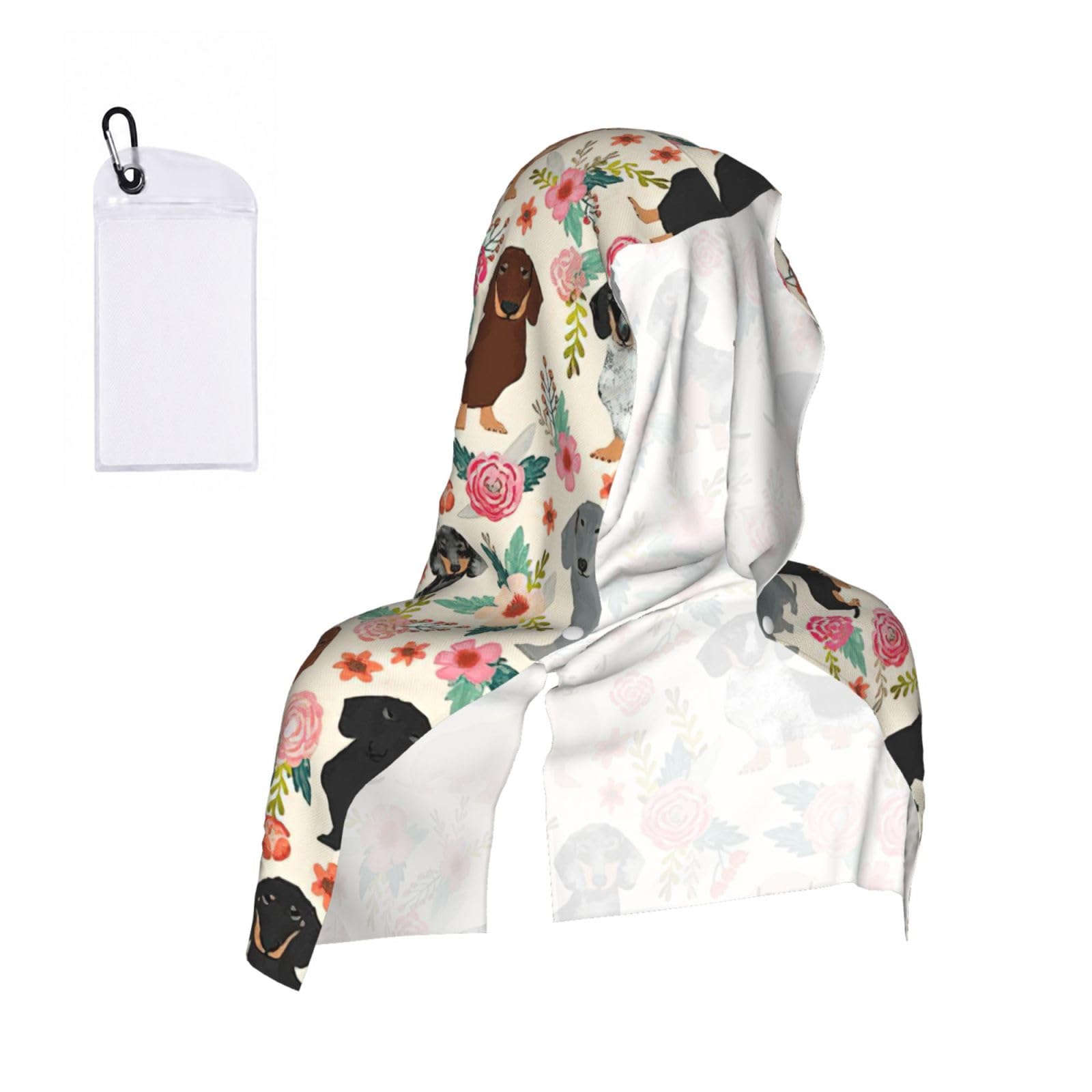 DUWAA Dachshund Floral Print Reusable Hoodie Cooling Neck Wrap, Hot Weather Outdoor Sports Workout Head Towel For Stay Chill