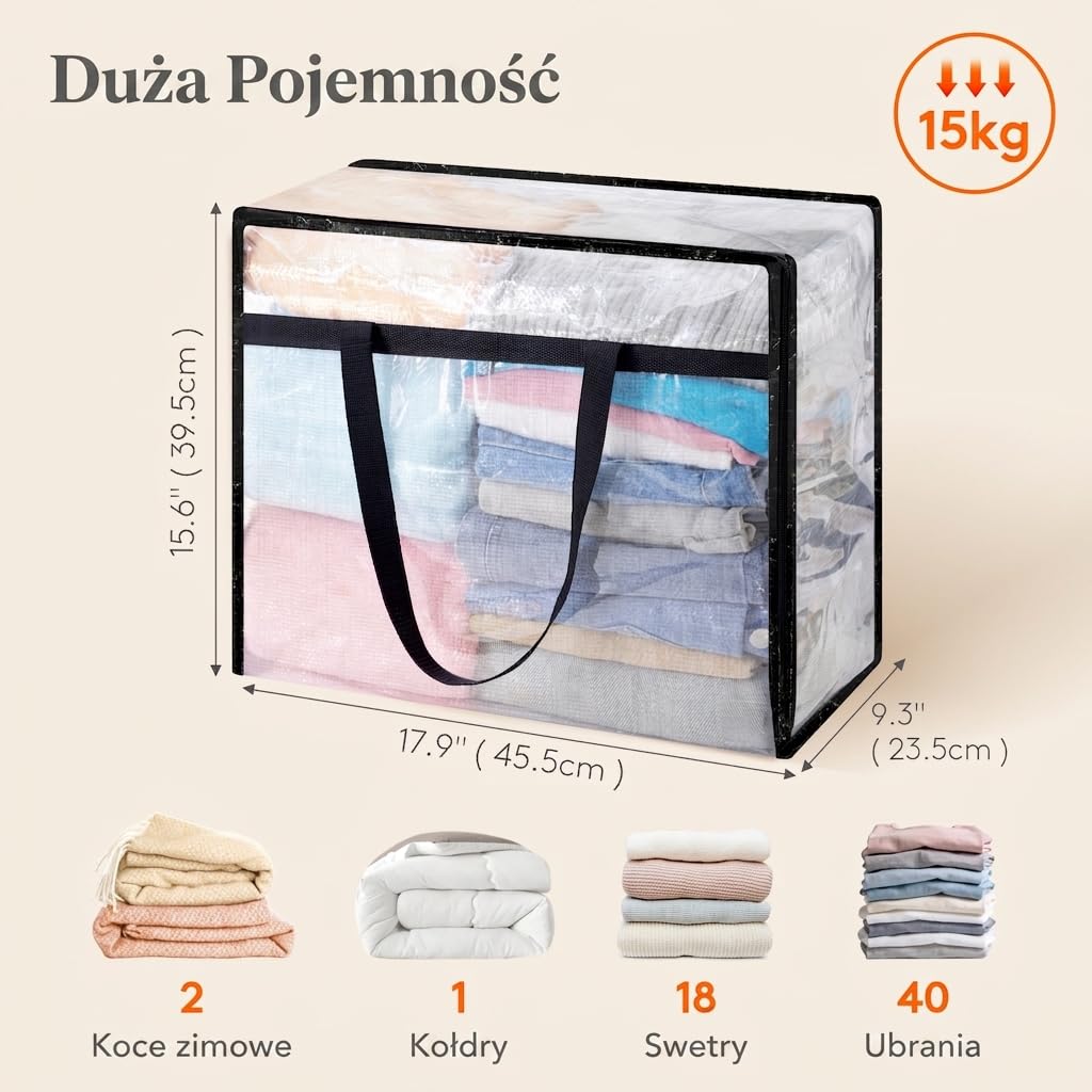 Lifewit Zestaw 8 przezroczystych toreb do przechowywania ubrań, 40 l, z zamkiem błyskawicznym, plastikowe torby do przeprowadzki na kołdry, koce, pościel, kołder, zabawki, ręczniki