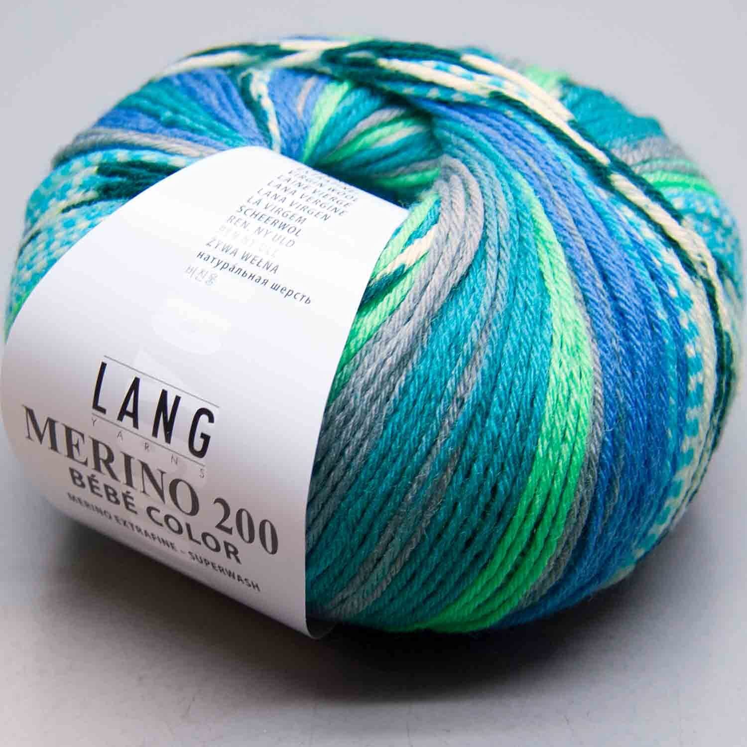 Lang Yarns Women's Blue Merino 200 Bébé Wool 50 G/Approximately 80 0373 – Color: Jade/ M