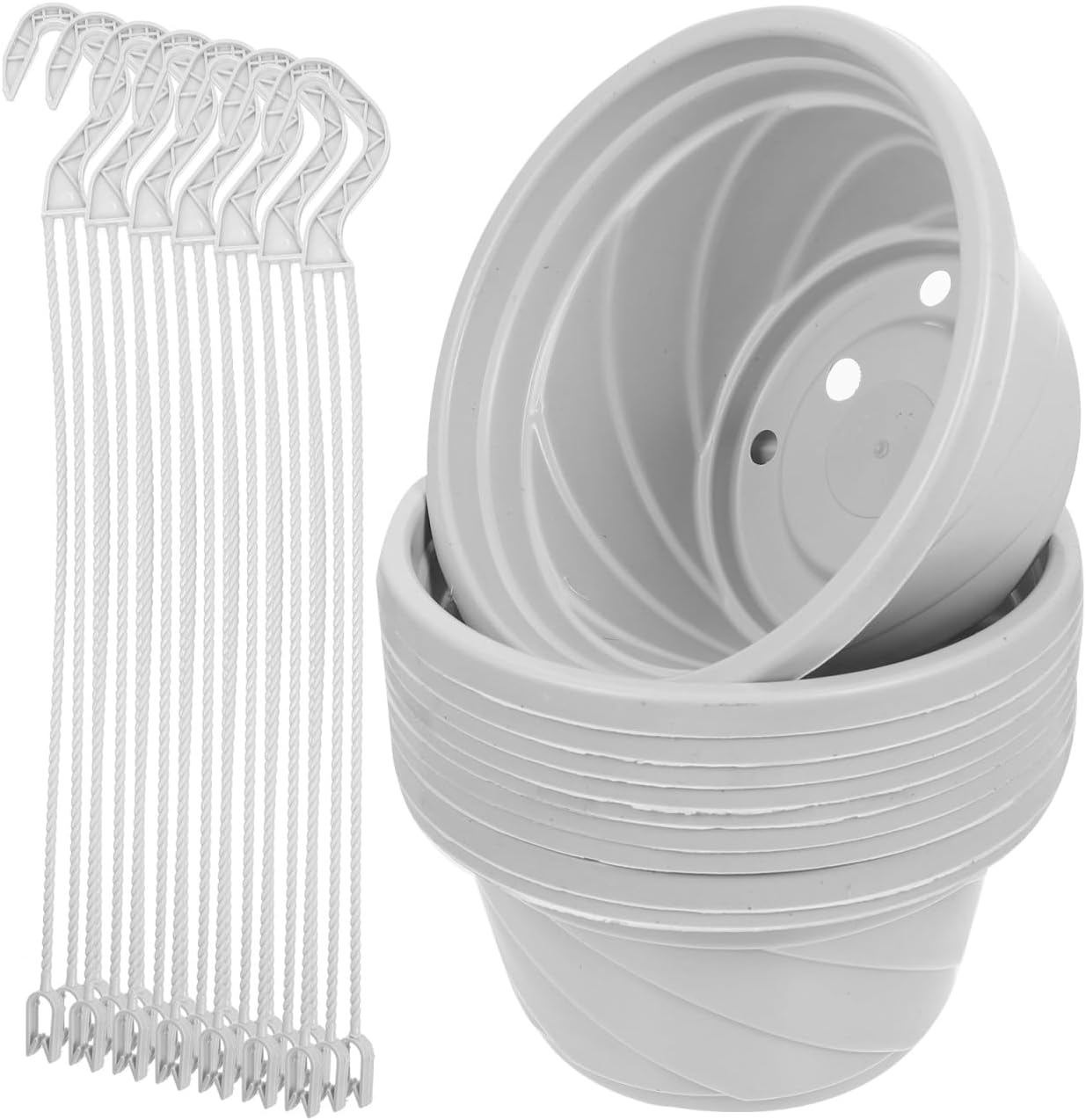 10 Pcs Plastic Hanging Planter Pots 6.7 Inch Round Hanging Basket with Hook Small Flower Plant Pots for Outdoor Indoor Balcony Garden Decor (White)