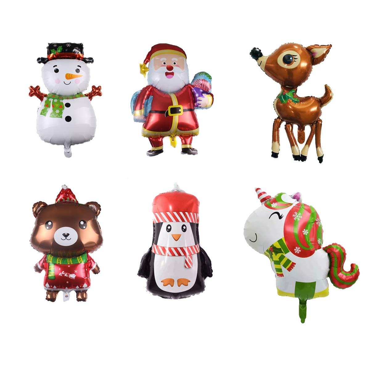 6Pcs Giant Christmas Foil Balloons Santa Reindeer Snowman Bear Penguin Happy Holidays Balloon Decoration for Cristmas Party Favors Supplies
