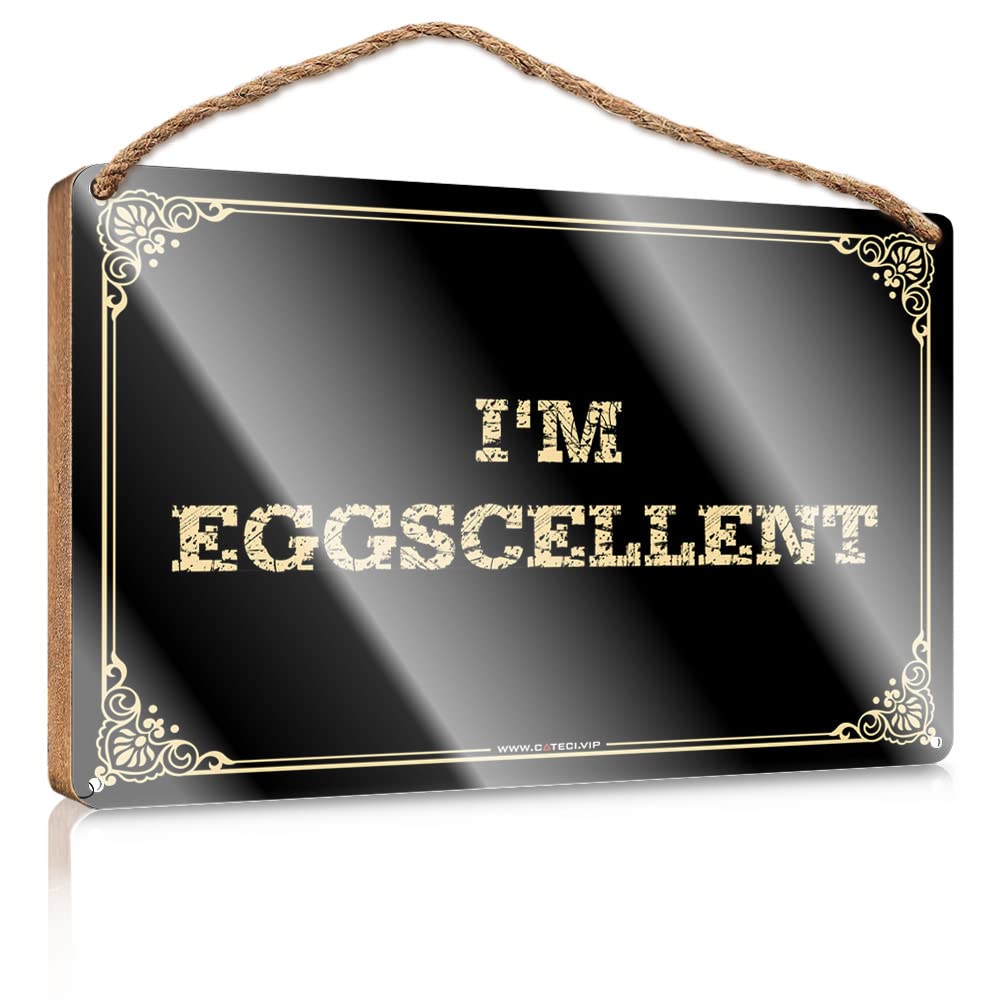 MAHQPZXSF Wood Plaque Hanging Sign I'M Eggscellent Wooden Sign Door Sign For Bedroom Fun Stuff(15X28CM)